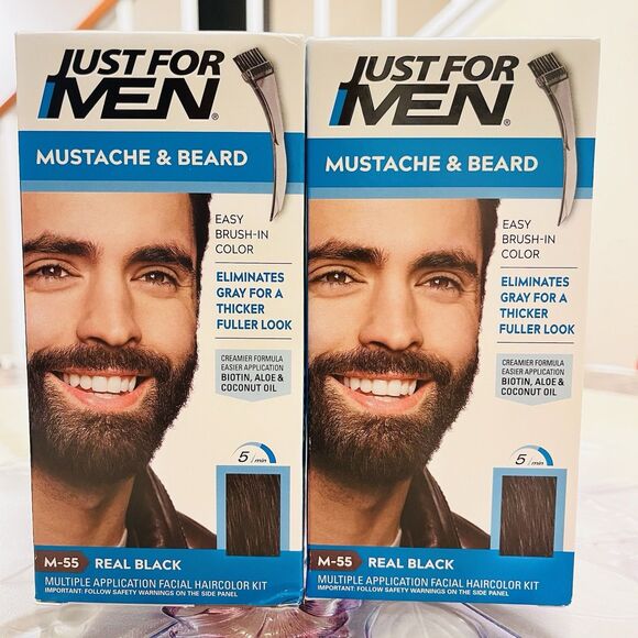 2pk Just For Men M-55 REAL BLACK Mustache & Beard Brush-In Facial Haircolor Kit - Picture 1 of 6